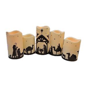 Nativity Scene Silhouette Flameless LED Candle Set of 5 Tested Works